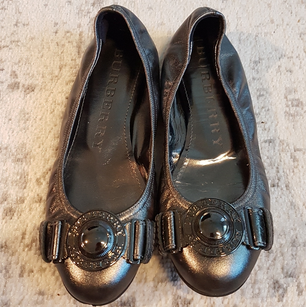 Burberry Gunmetal Grey elastic ballet flats sz36.5